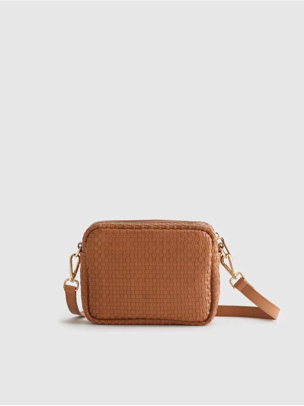 Quince Woven Crossbody Bag in Cognac Brown